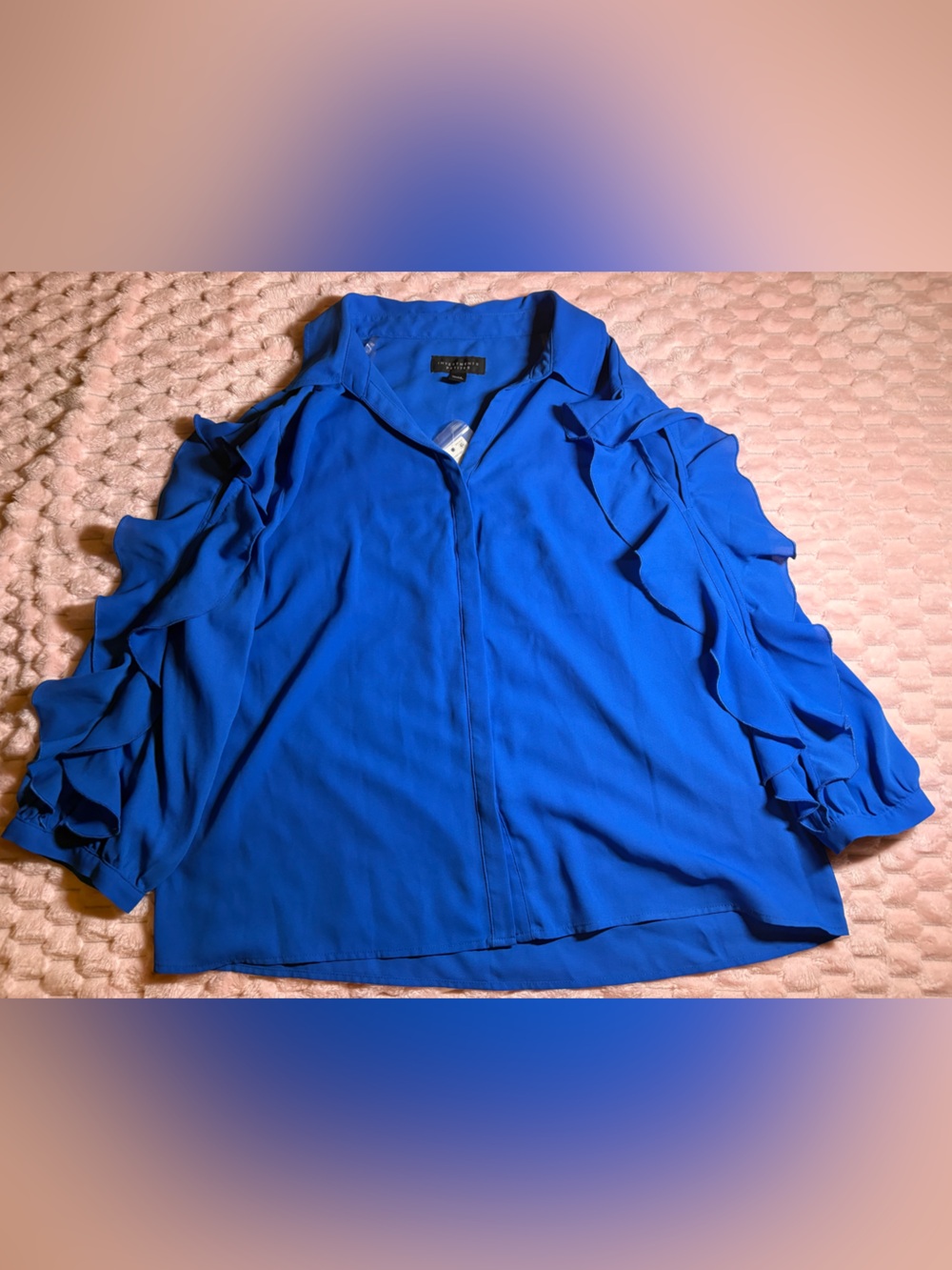 NWT Investments Petites Blue Long Sleeve Blouse